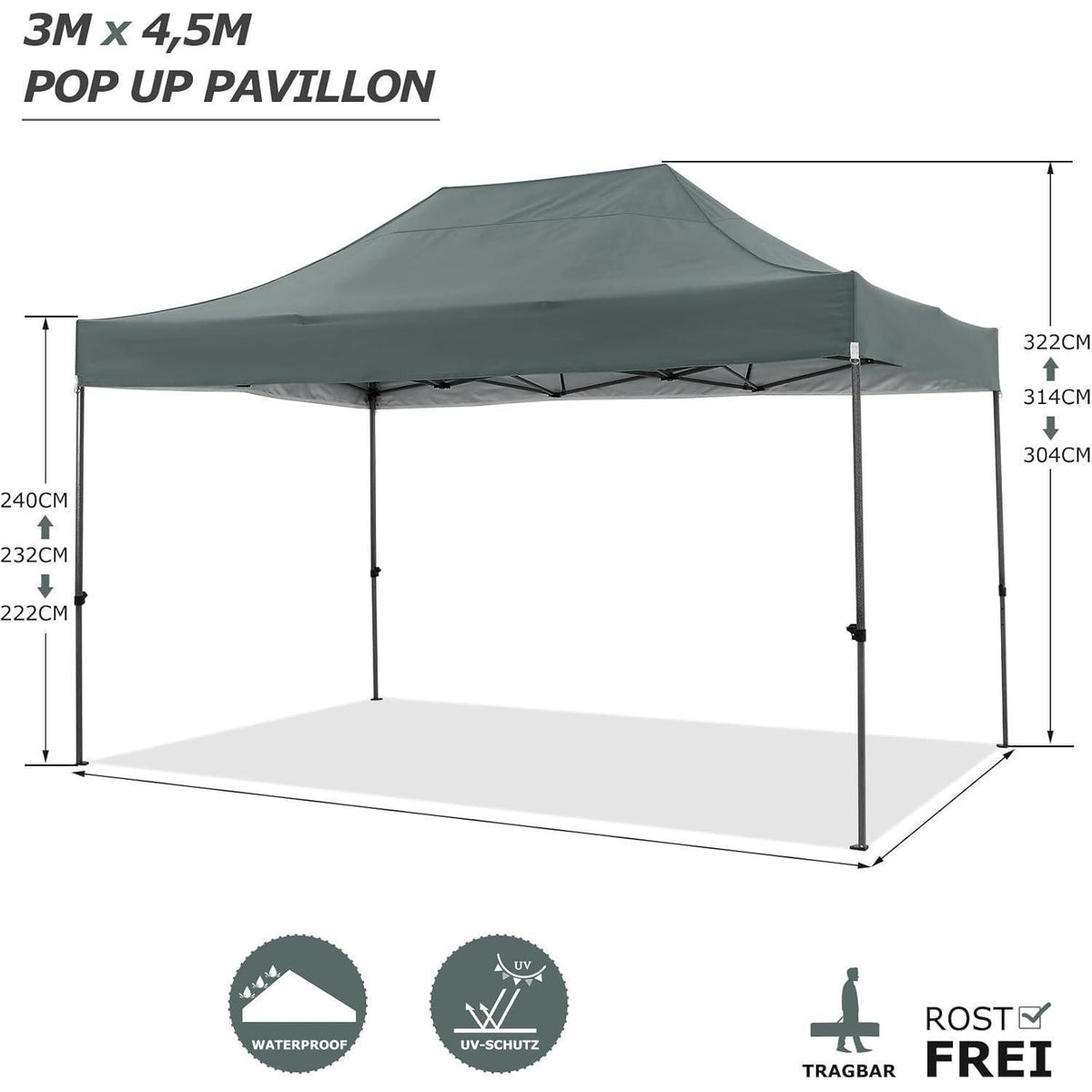 Faltpavillon 3x4,5m mit Seitenwänden – Wasserdicht & Stabil