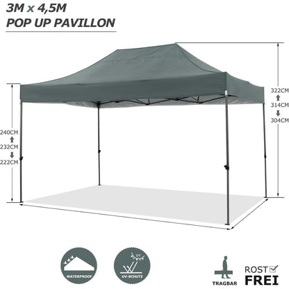 Faltpavillon 3x4,5m mit Seitenwänden – Wasserdicht & Stabil
