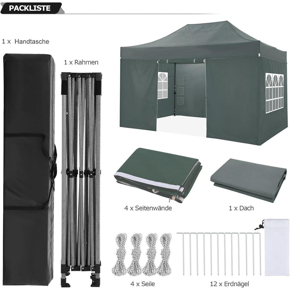 Faltpavillon 3x4,5m mit Seitenwänden – Wasserdicht & Stabil