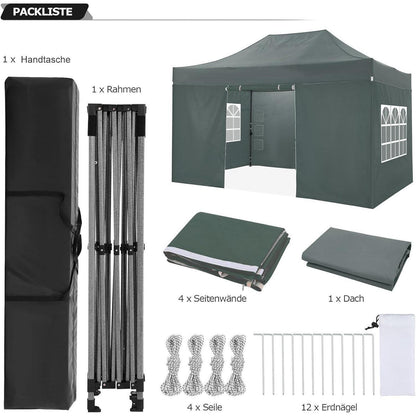 Faltpavillon 3x4,5m mit Seitenwänden – Wasserdicht & Stabil