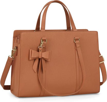 Große Damen Handtasche Braun PU Leder Umhängetasche 15.6 Zoll