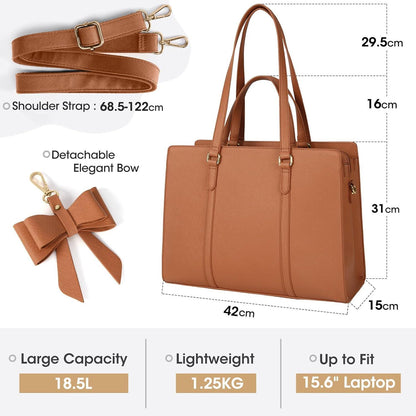 Handtasche Damen Große Braun Laptoptasche 15.6 Zoll PU Leder
