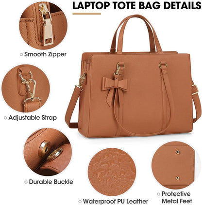 Handtasche Damen Shopper Braun 15.6 Zoll Laptoptasche PU Leder Elegante