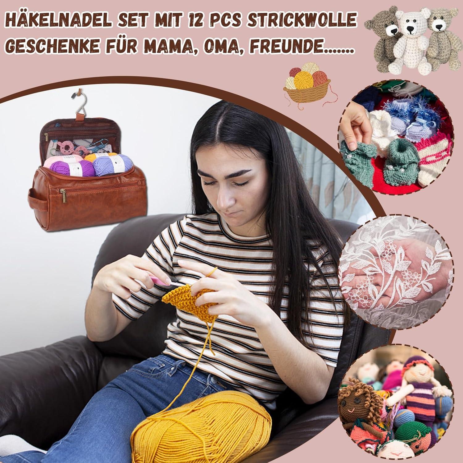69-teiliges Häkelset für Anfänger in praktischer Tasche mit Acrylwolle und Zubehör