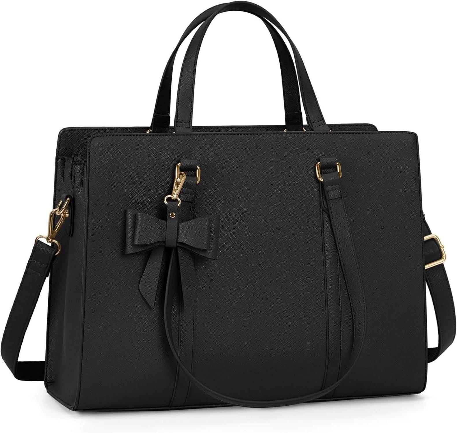 Handtasche Damen Große Schwarz Laptoptasche 15.6 Zoll PU Leder