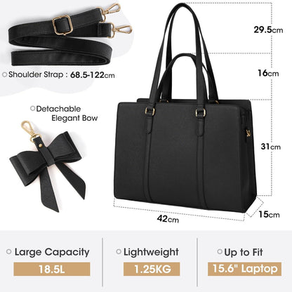 Handtasche Damen Schwarz Große Laptoptasche 15.6 Zoll PU