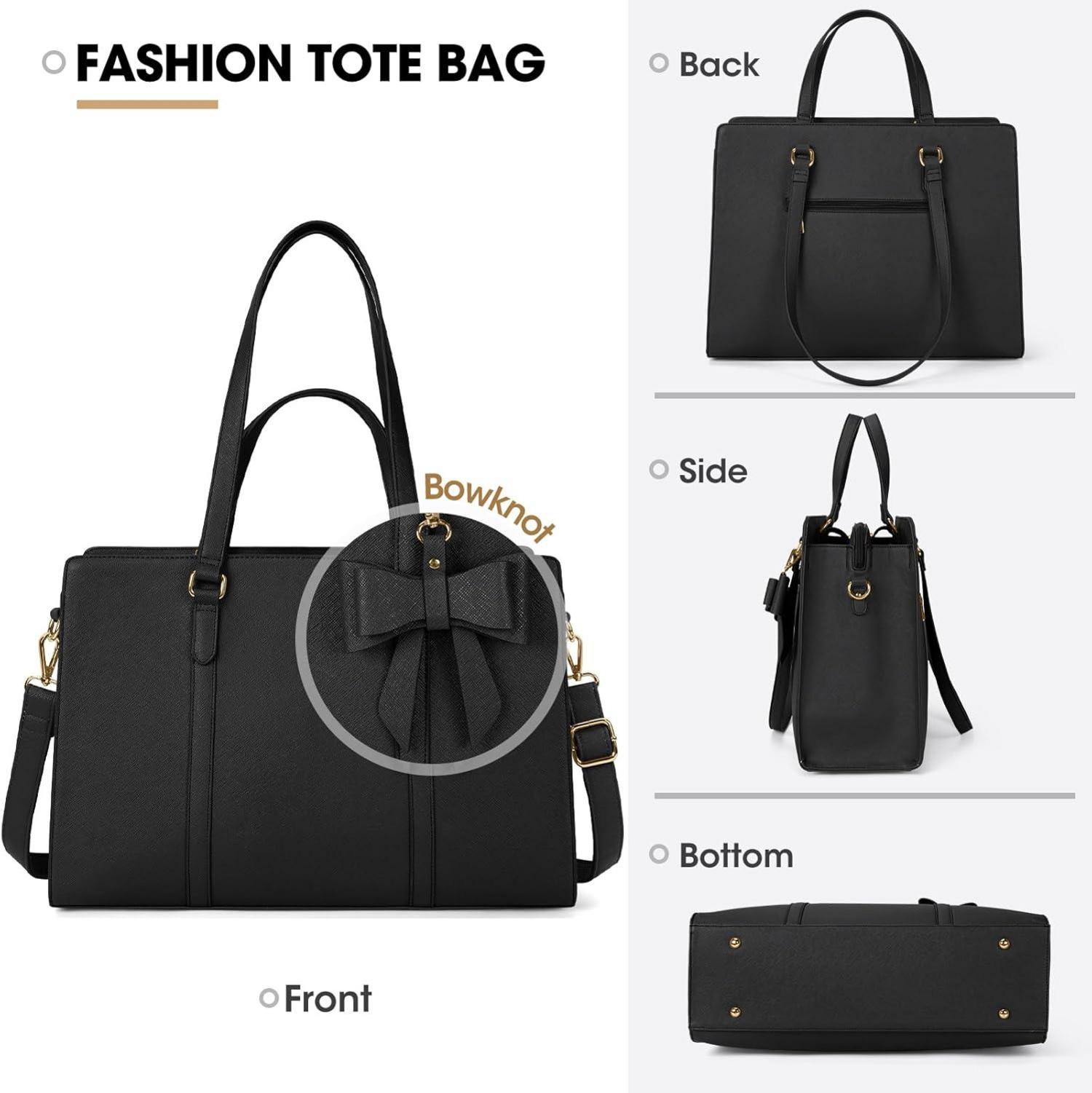 Handtasche Damen Shopper Große Schwarz Laptoptasche 15.6 Zoll PU Leder