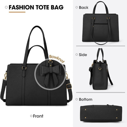 Handtasche Damen Shopper Große Schwarz Laptoptasche 15.6 Zoll PU Leder
