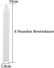 10 Weiße Stabkerzen aus Paraffin 6h Brenndauer 19cm für