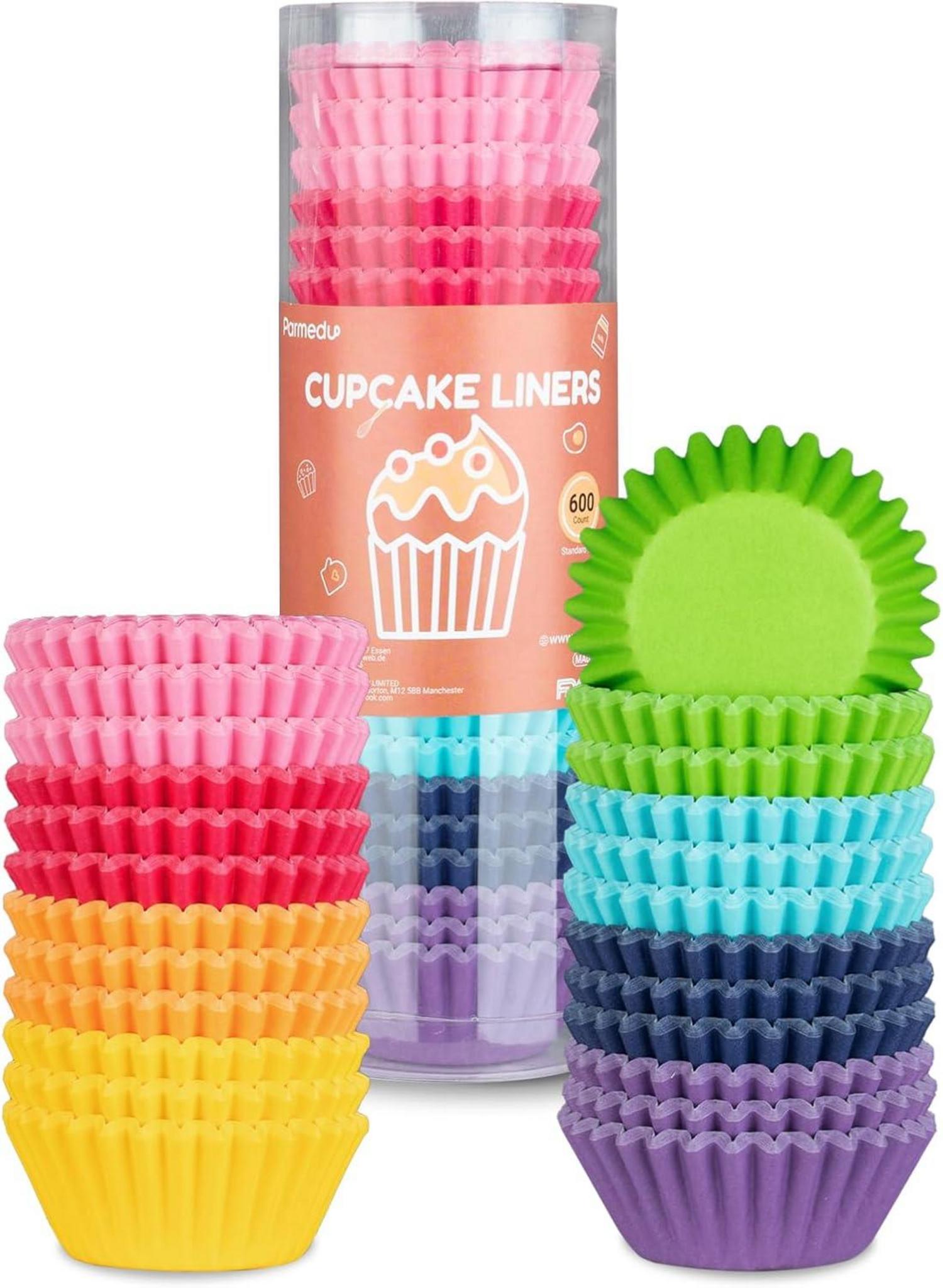 600er Set Mini Papier Cupcake Förmchen Regenbogenfarben