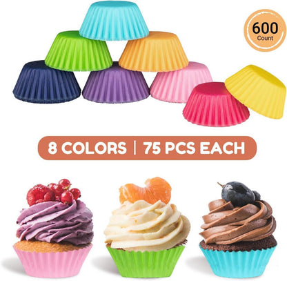 600er Set Mini Papier Cupcake Förmchen Regenbogenfarben
