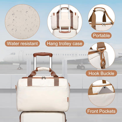 KONO Groß Reisekoffer Rollkoffer Set 2-Teilig, 74cm Trolley Koffer + Ryanair Reisetasche, Cremeweiß 74cm