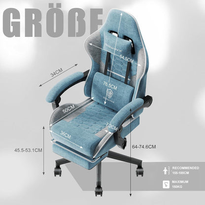Dowinx Gaming Stuhl Bürostuhl mit Fußstütze Massage Blau