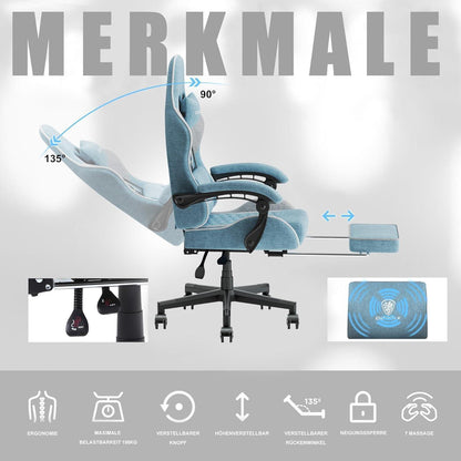 Dowinx Gaming Stuhl Bürostuhl mit Fußstütze Massage Blau