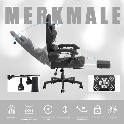 Gaming Stuhl Bürostuhl Massage Stoff Schwarz Weiß Ergonomisch