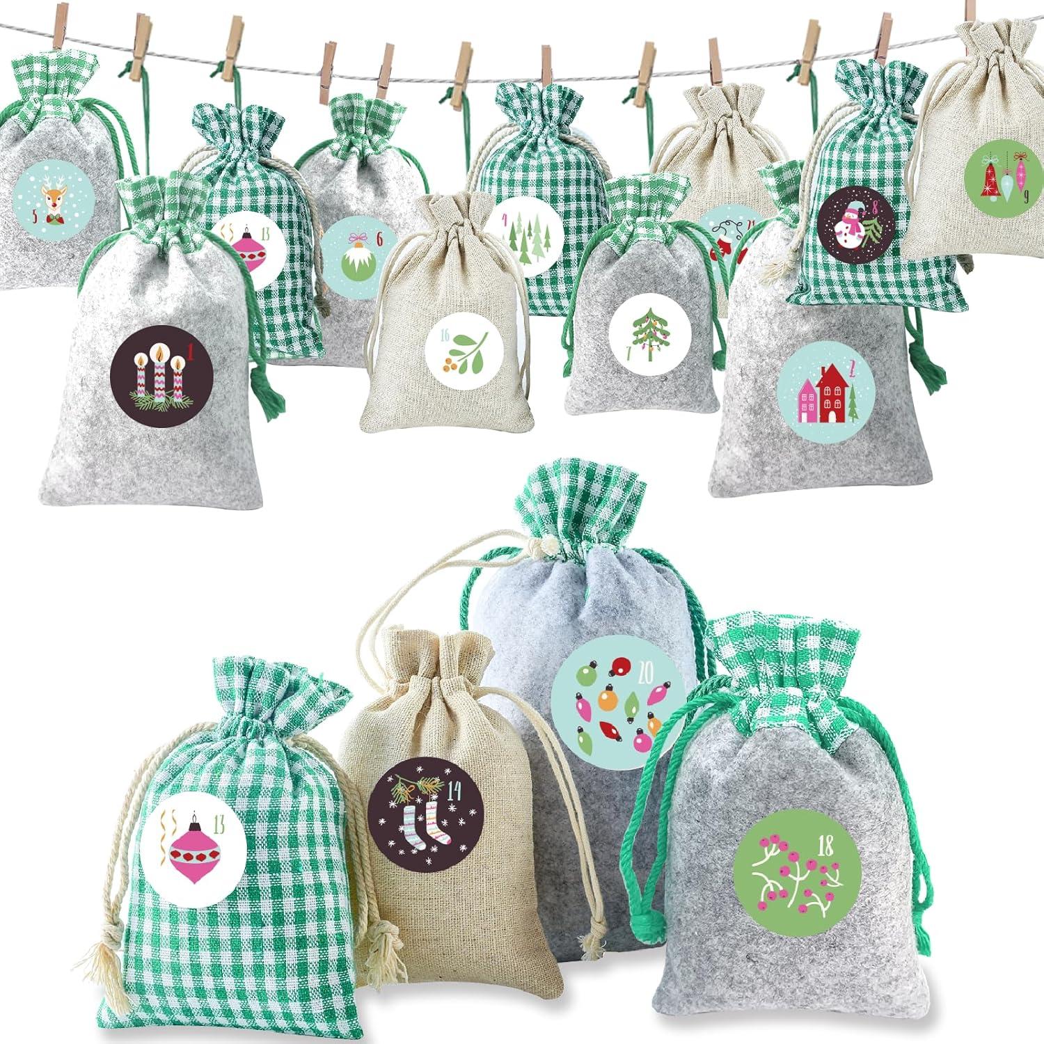 Adventskalender zum Befüllen Stoffsäckchen Weihnachtskalender für