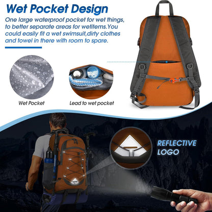 Leichter Wanderrucksack 40L Wasserdicht Orange Reflexstreifen