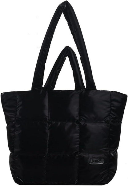Schwarze Stepptasche mit Reißverschluss für Damen - Große Puffer Bag