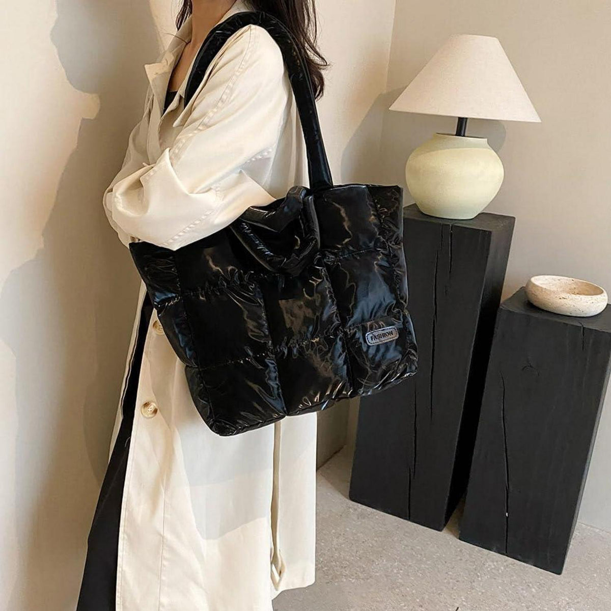 Schultertasche Damen Groß Shopper Umhängetasche A-schwarz
