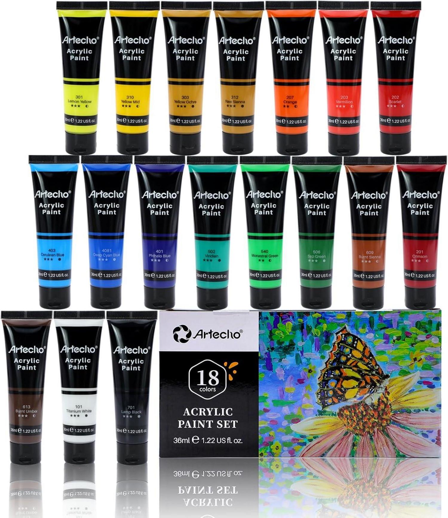 Acrylfarben Set 18x 36ml Wasserfest & Lichtecht schnelltrocknend