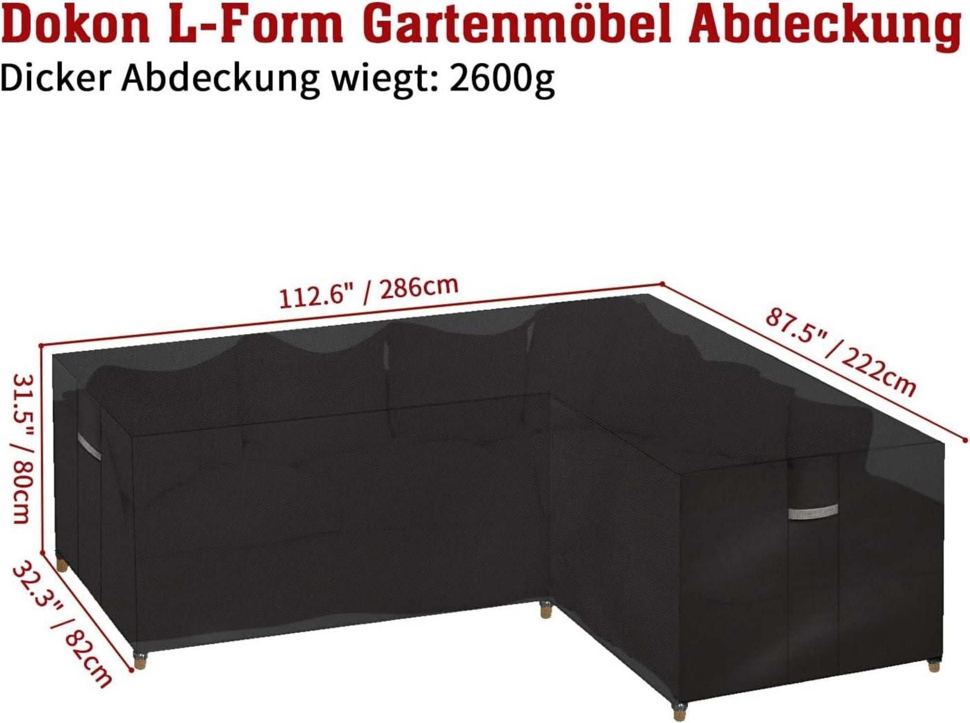 Abdeckung für Gartenmöbel L-Form 600D Oxford