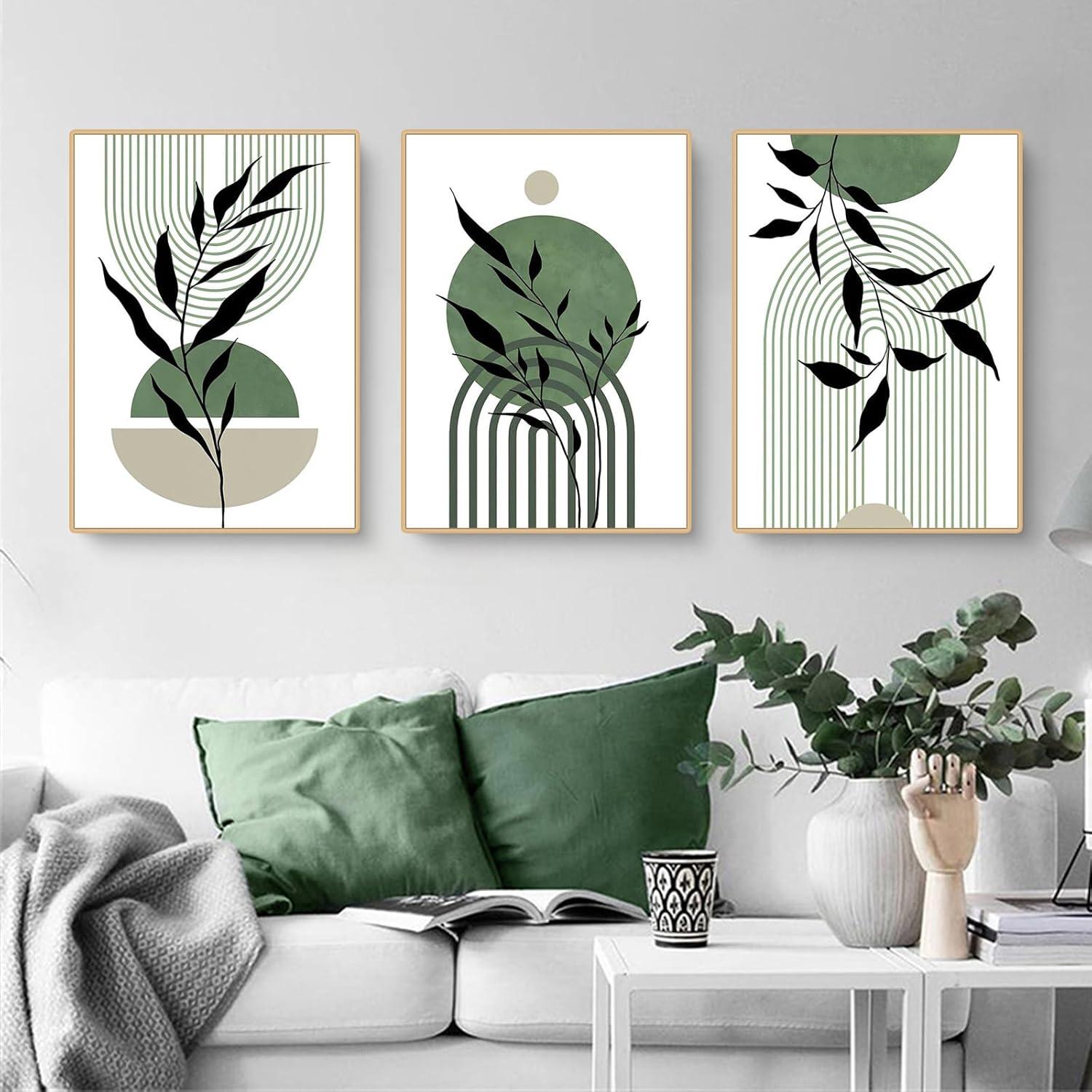 3er Set Premium Poster Abstrakt Grün Blätter Wandbilder Modern