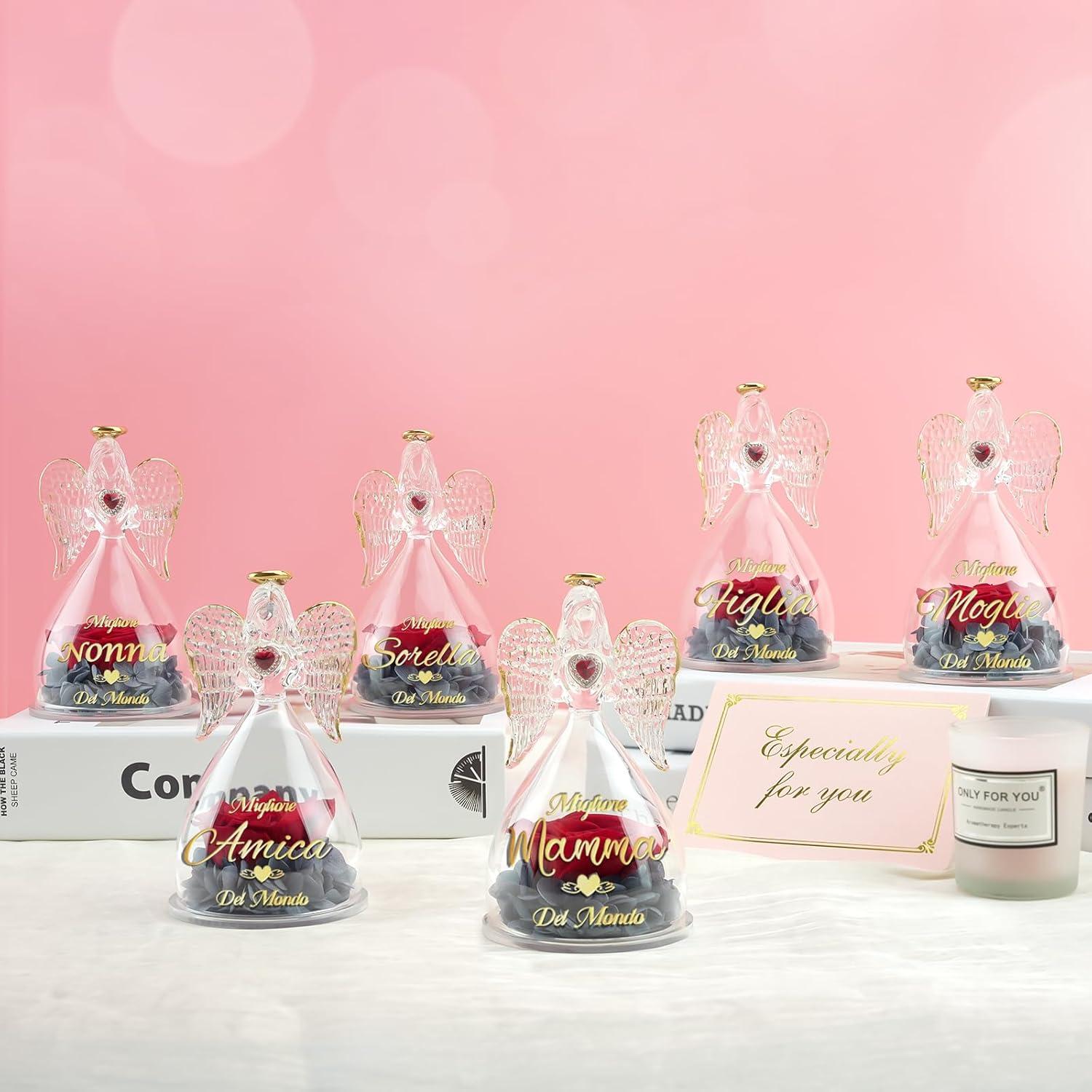 Ewige Rose Engel Figur Beste Mama Geschenk Glaskuppel Blume