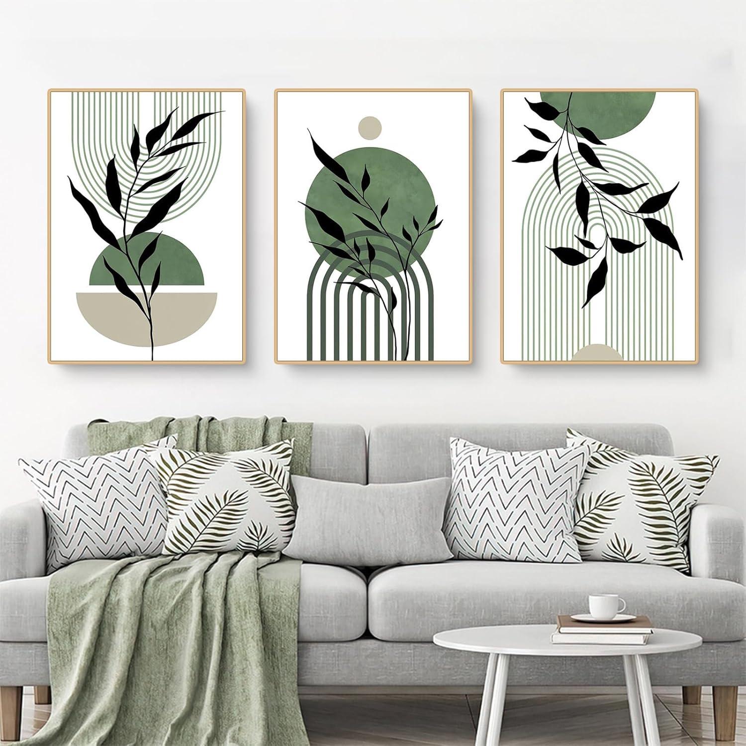 3er Set Premium Poster Abstrakt Grün Blätter Bilder Modern Print