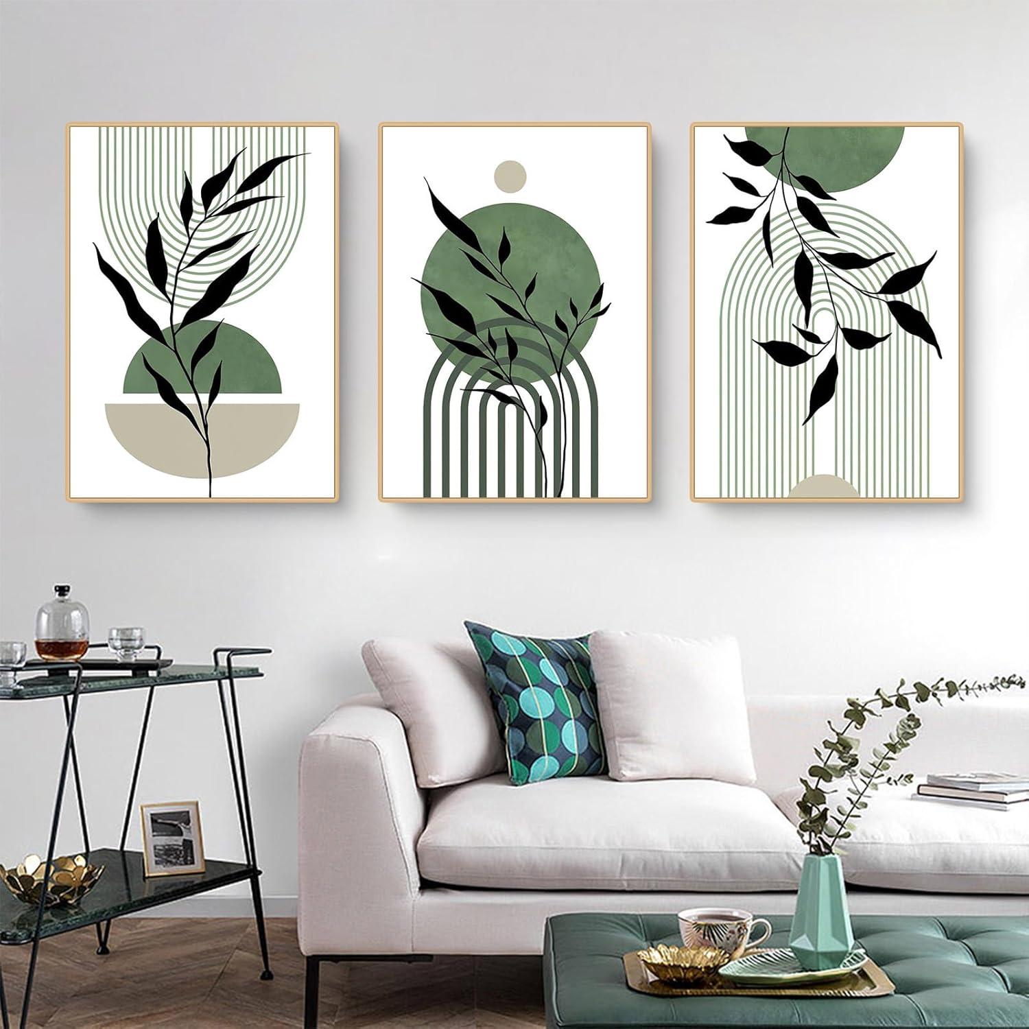 3er Set Premium Poster Grün Blätter Bilder Wandbilder Deko Wohnzimmer Schlafzimmer