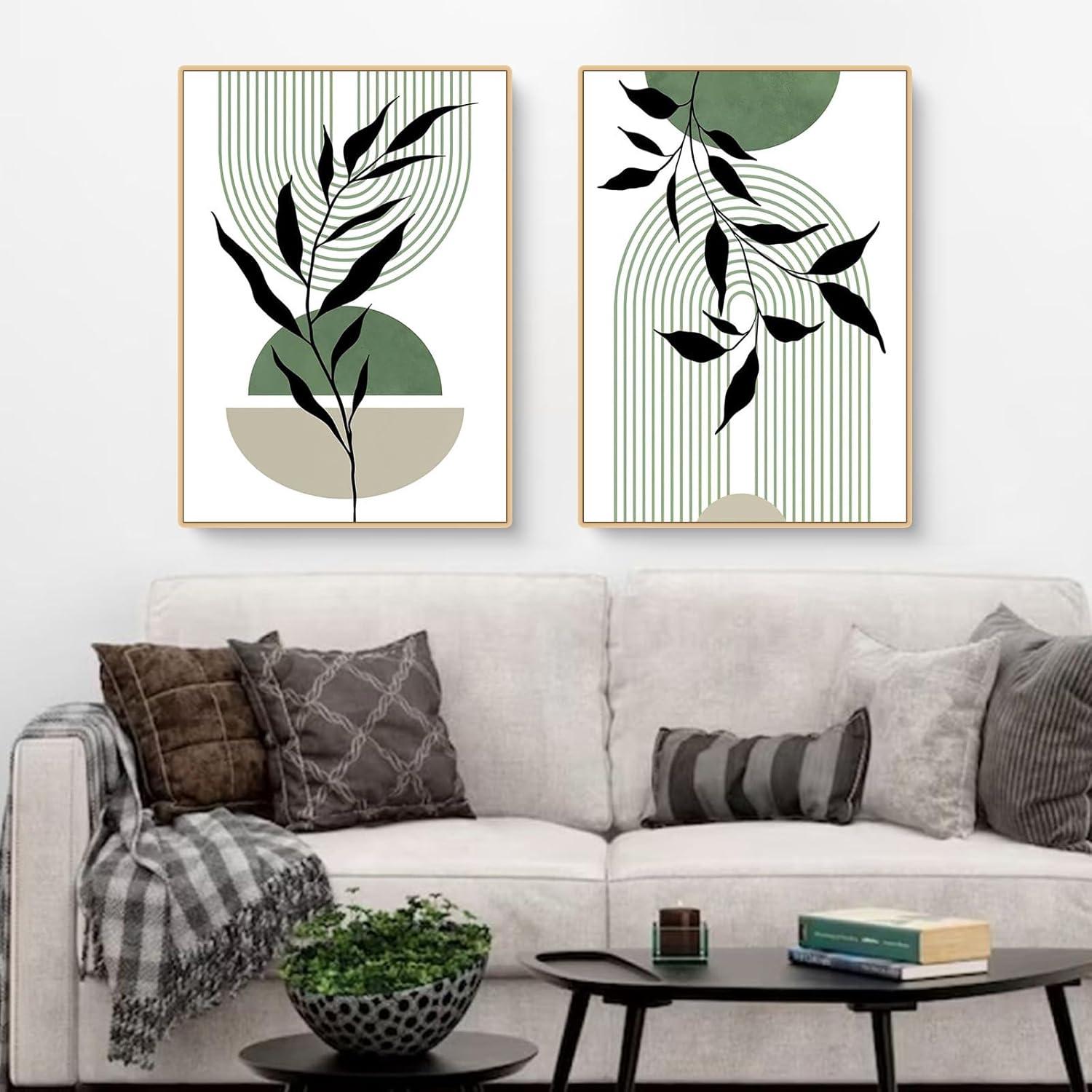 3er Set Grün Blätter Poster Wandbilder, Modernes Kunstwerk
