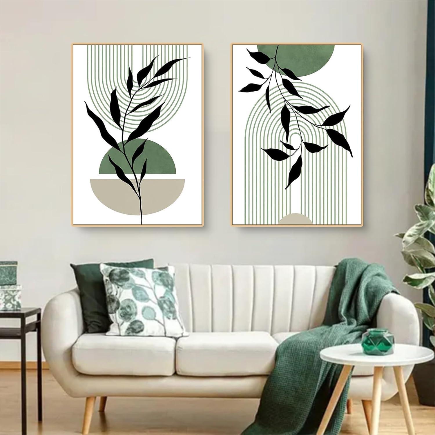 3er Set Premium Poster Abstrakt Grün Blätter Bilder Modern Print