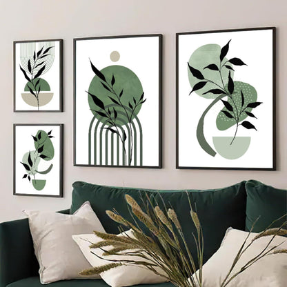 3er Set Grün Blätter Poster Wandbilder, Modernes Kunstwerk