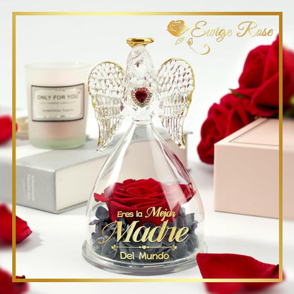 Beste Mama Geschenk: Engel Figur & Ewige Rose in Glaskuppel