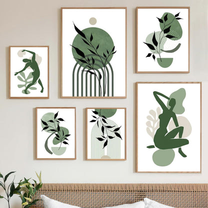 Grüne Blätter Poster Set - 3er Premium Wandbilder Modern