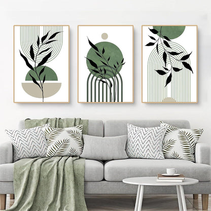 3er Set Premium Poster Abstrakt Grün Blätter Bilder Modern Print