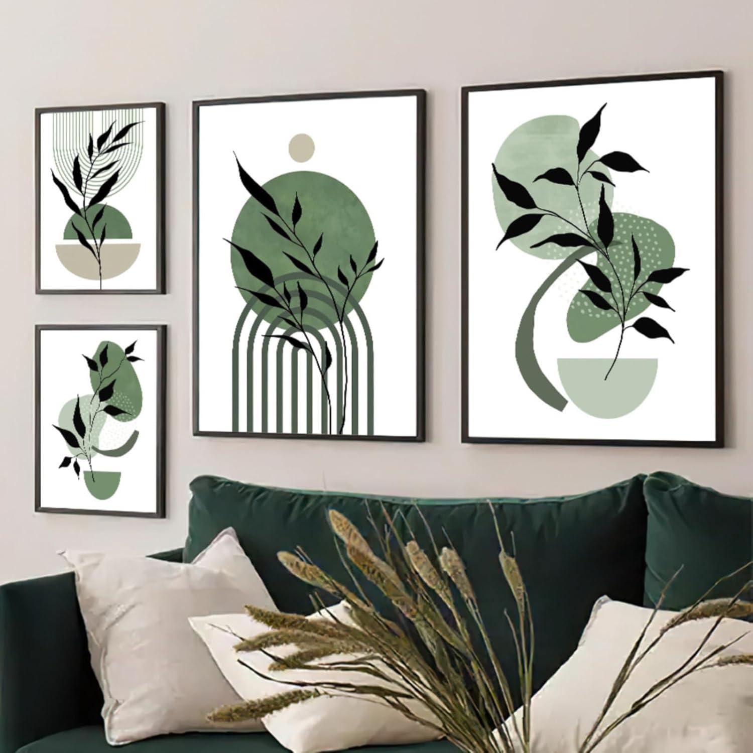 3er Set Grüne Blätter Poster Modernes Wandbild Wohnzimmer Schlafzimmer