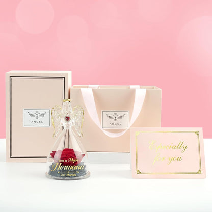 Schwester Geschenk Beste Schwester der Welt Engel Figur Ewige Rose Blume