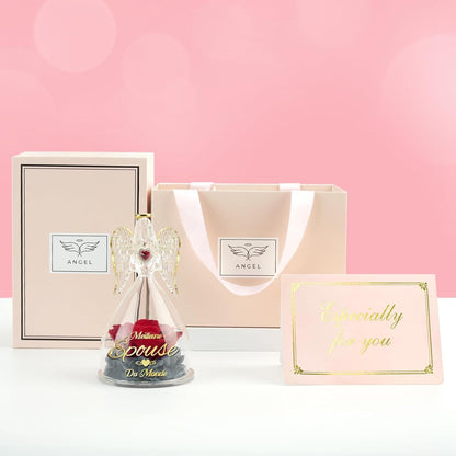 Beste Frau Geschenk Engel Figur Ewige Rose Glaskuppel Hochzeitstag