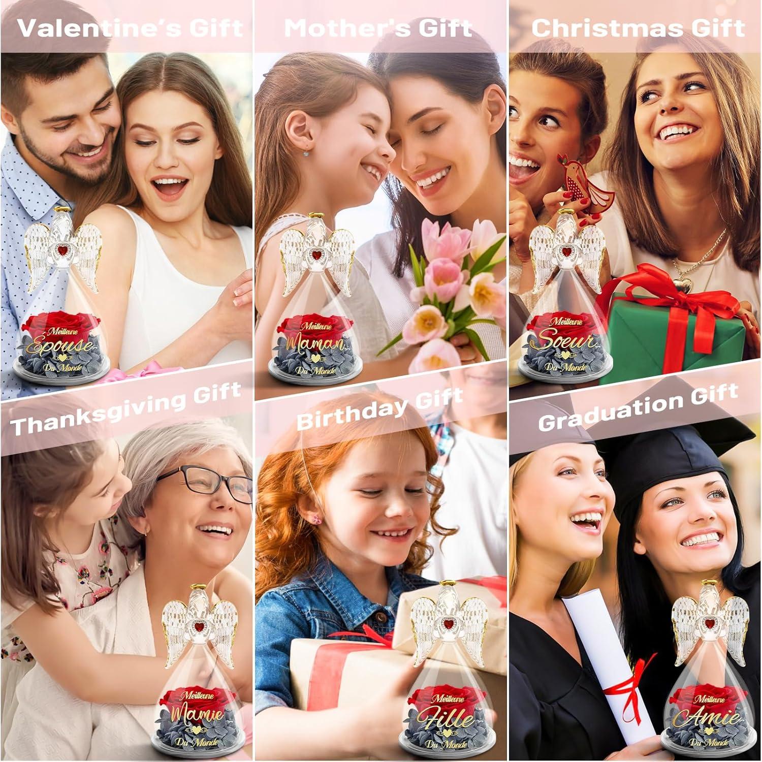 Beste Frau Geschenk Engel Figur Ewige Rose Glaskuppel Hochzeitstag