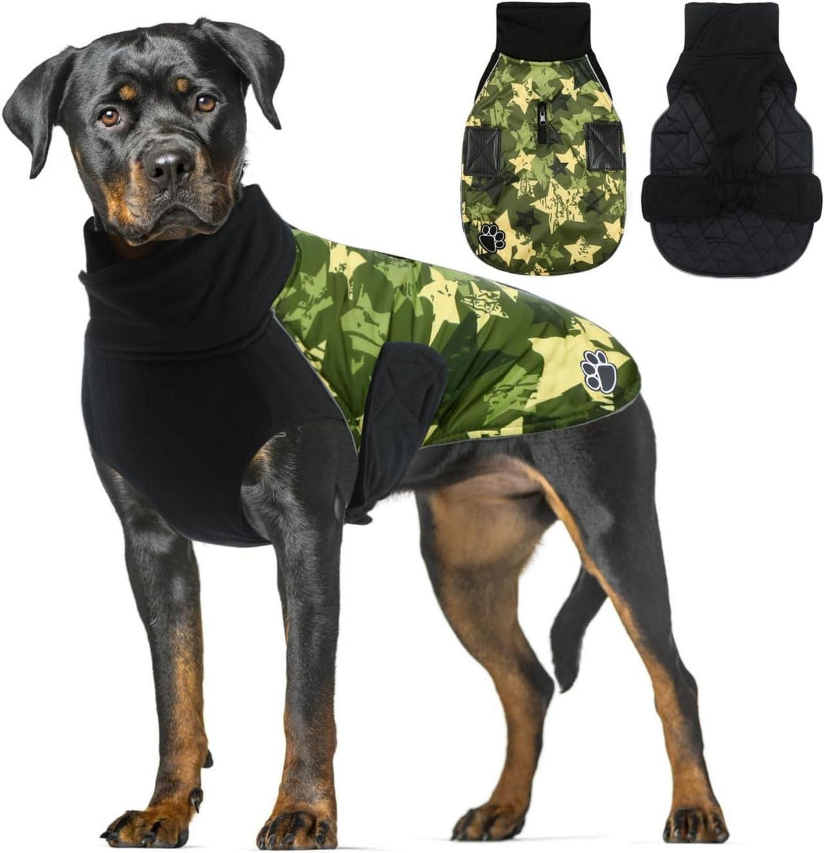 Hundemantel Fleece Wasserdicht Reflektierend Grün Camouflage M-L