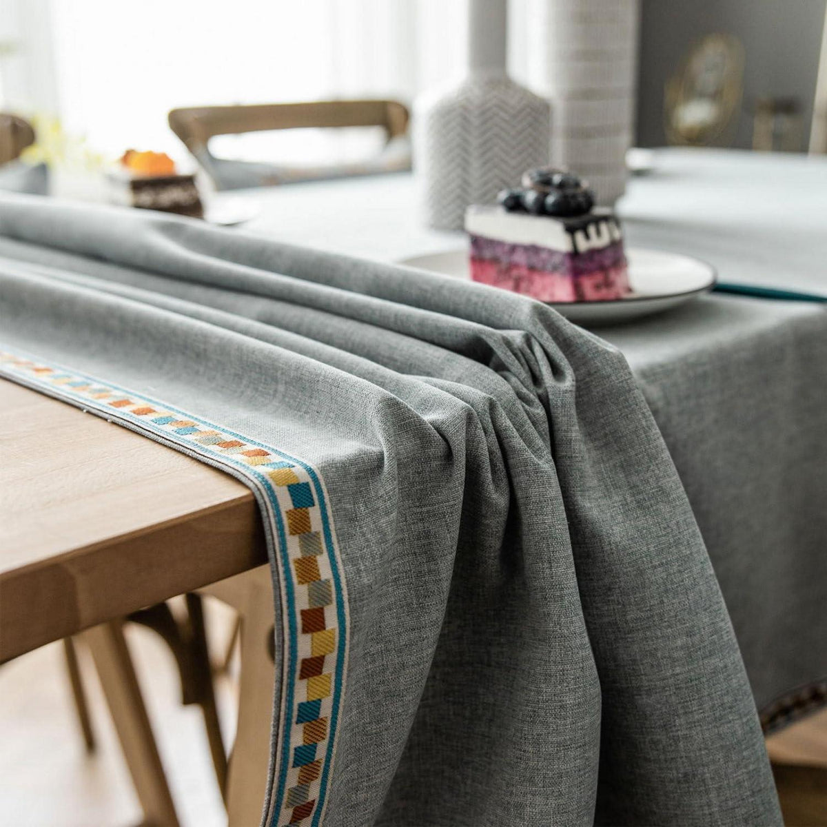 Vintage Boho Tischdecke Rechteckig Grau 130x240cm