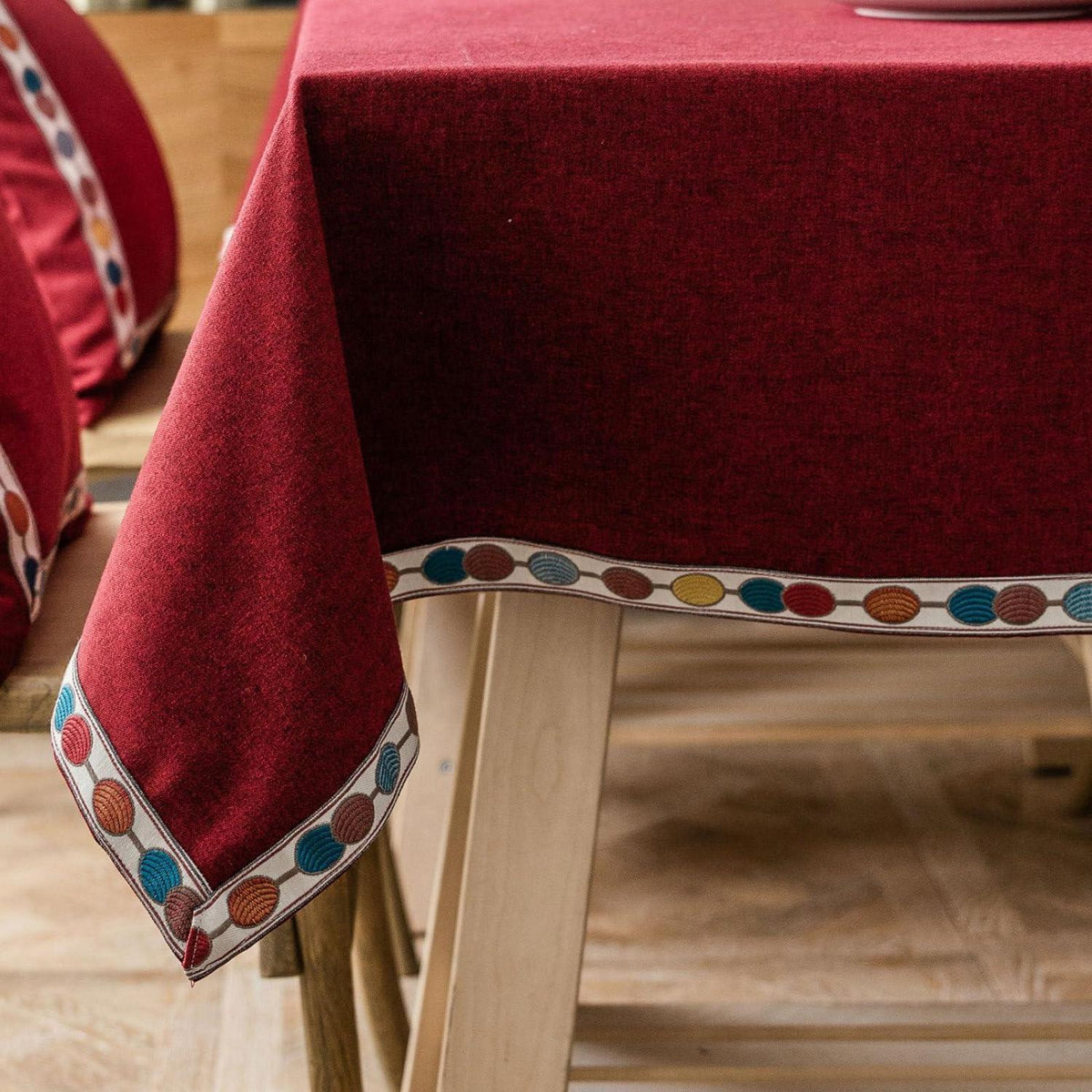 Vintage Boho Tischdecke Rechteckig Rot 130x220cm