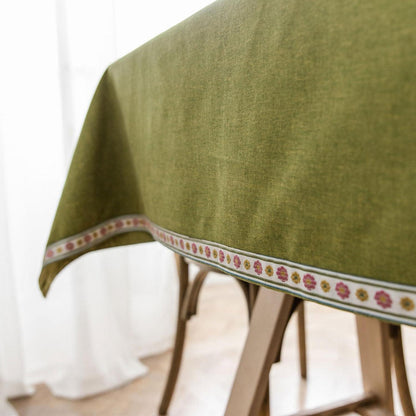 Vintage Boho Tischdecke Rechteckig Grün 130x260cm