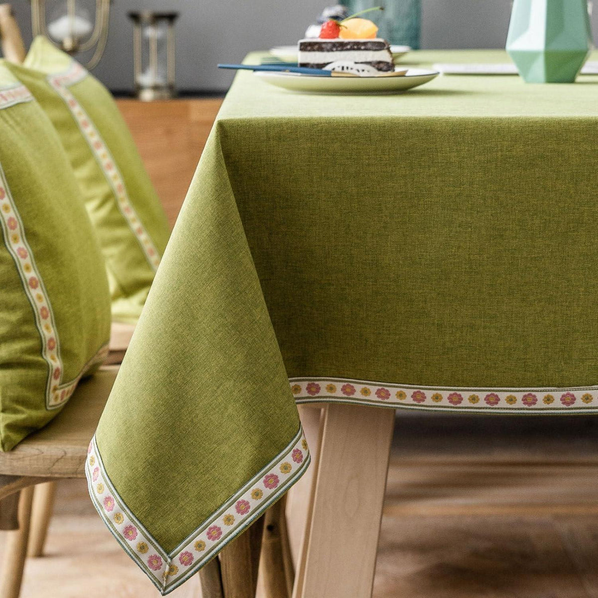 Vintage Boho Tischdecke Rechteckig Grün 130x220cm