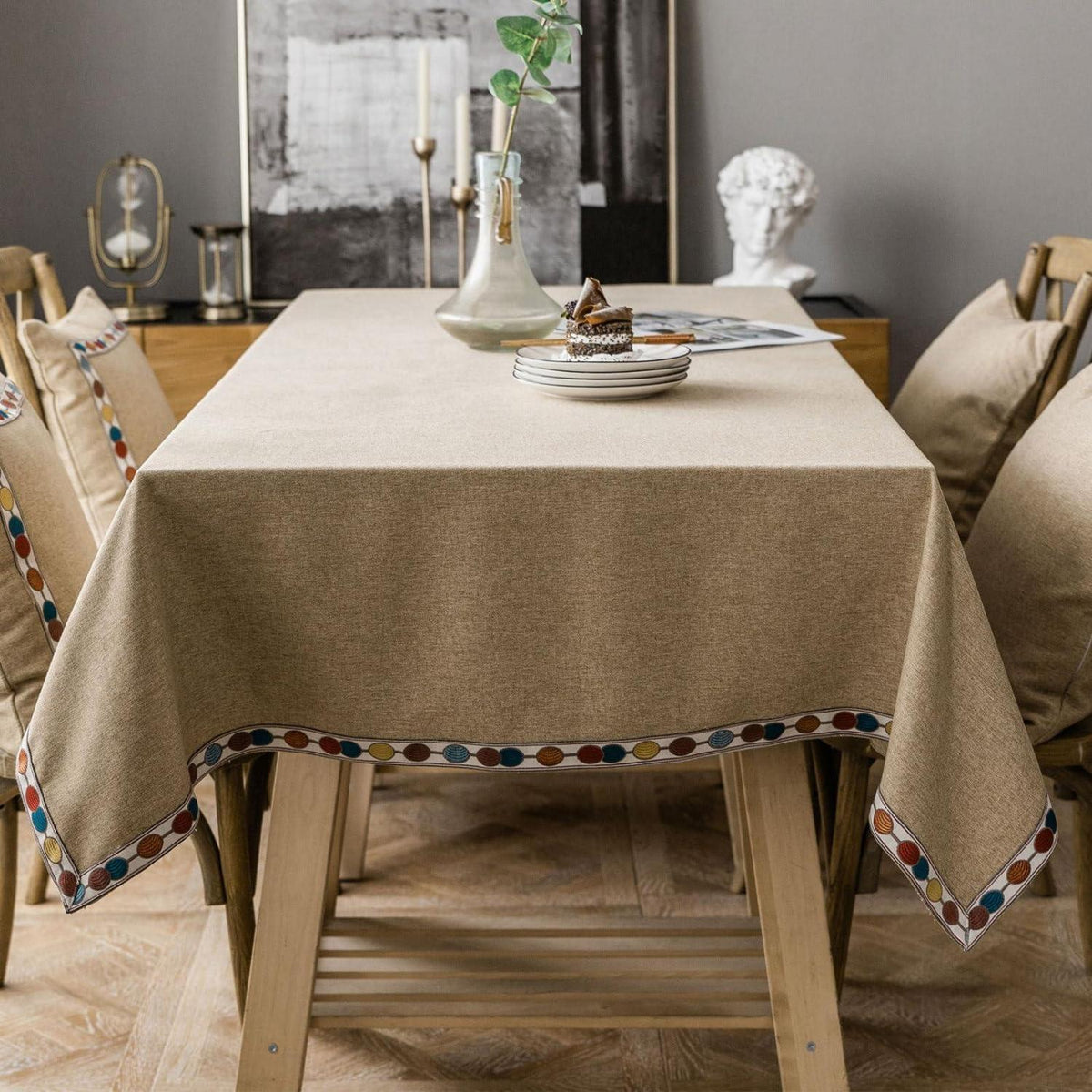 Vintage Boho Tischdecke Rechteckig 130x300cm Kaffeefarbe