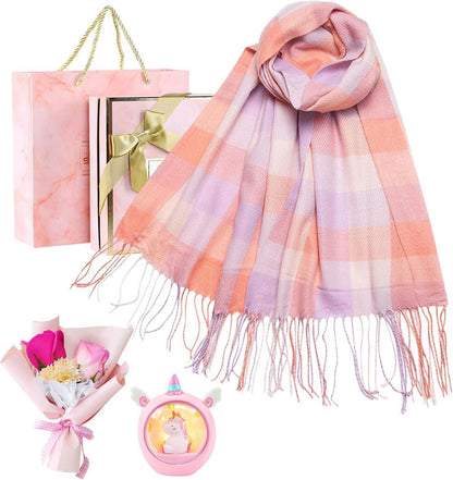 Geschenkset Damen Winter Schal Kariert Ostern Valentinstag in Rosa