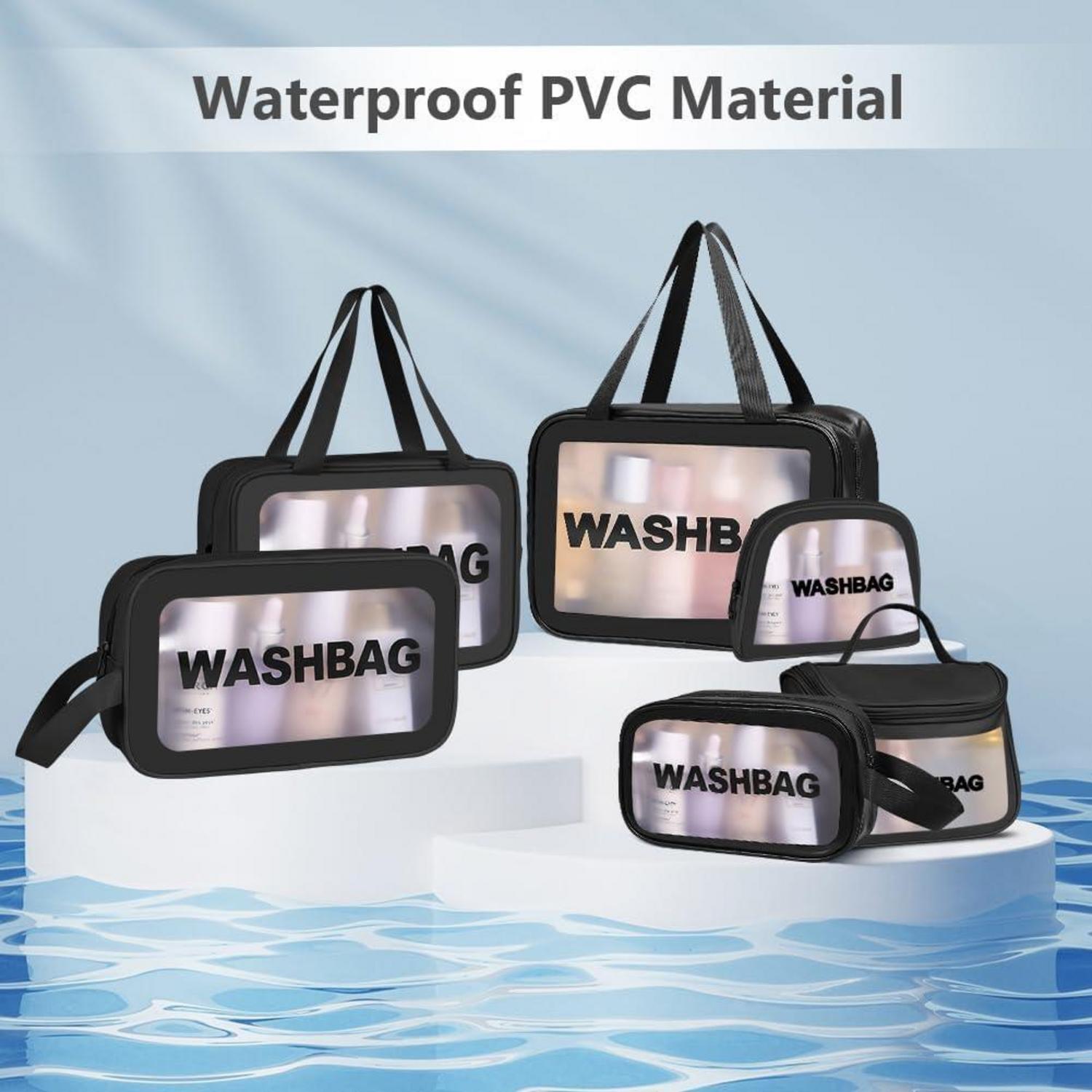 Transparente Kulturbeutel PU-Leder PVC 6er Set Schwarz