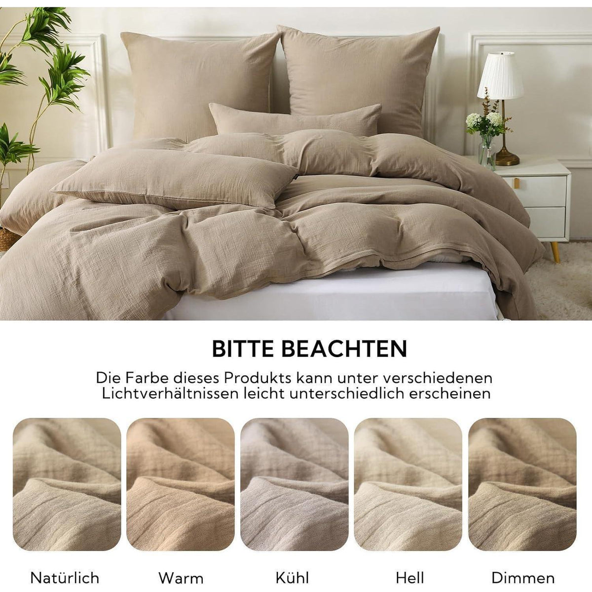 Doppelmuslin Bettwäsche 135x200 Kaffeebraun 4-teilig Baumwolle
