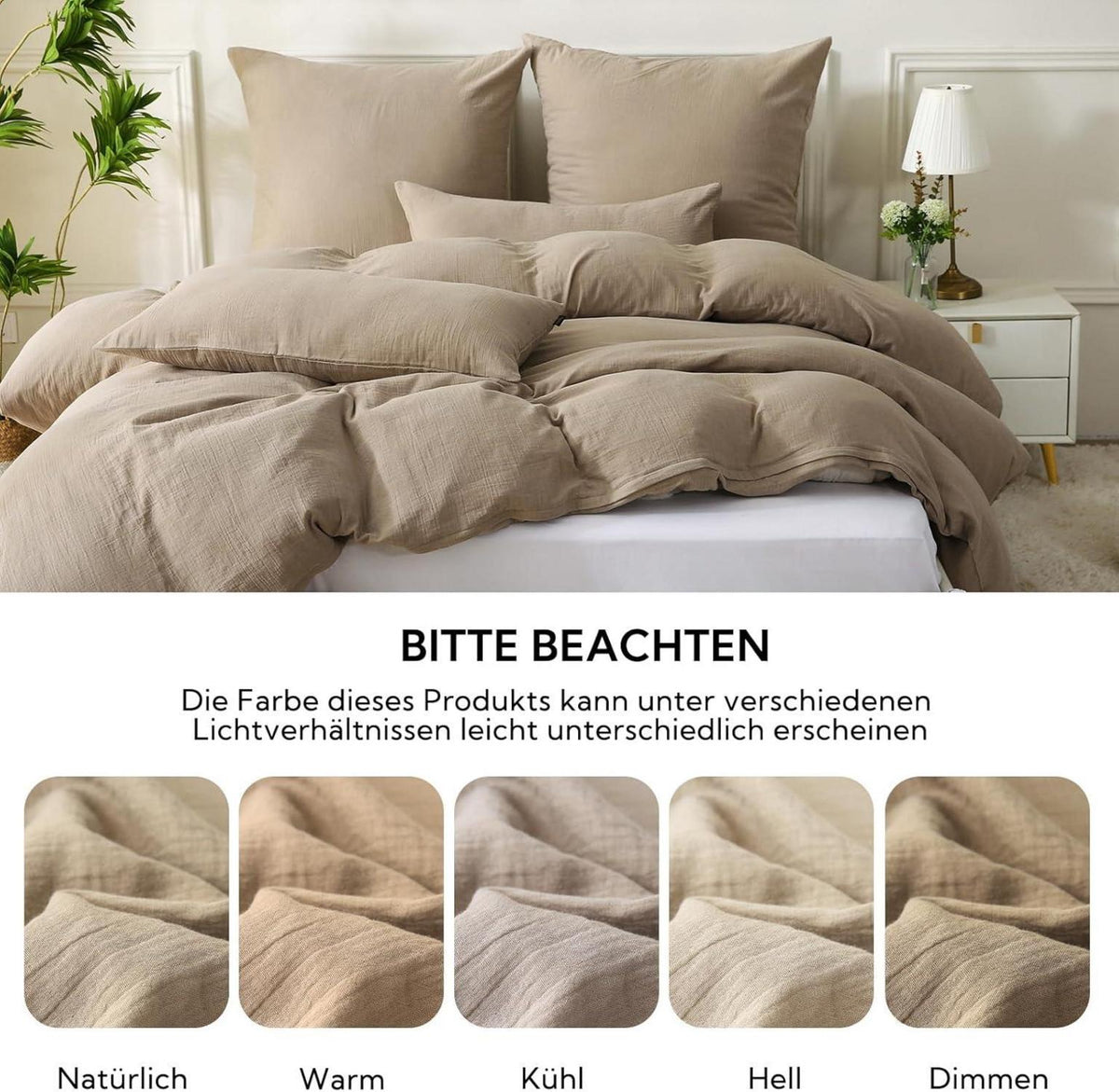 SOULFUL Doppelte Musselin Bettwäsche 135x200 Baumwolle Beige