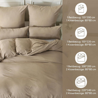 Doppelte Musselin Bettwäsche 135x200 Baumwolle Beige Reißverschluss